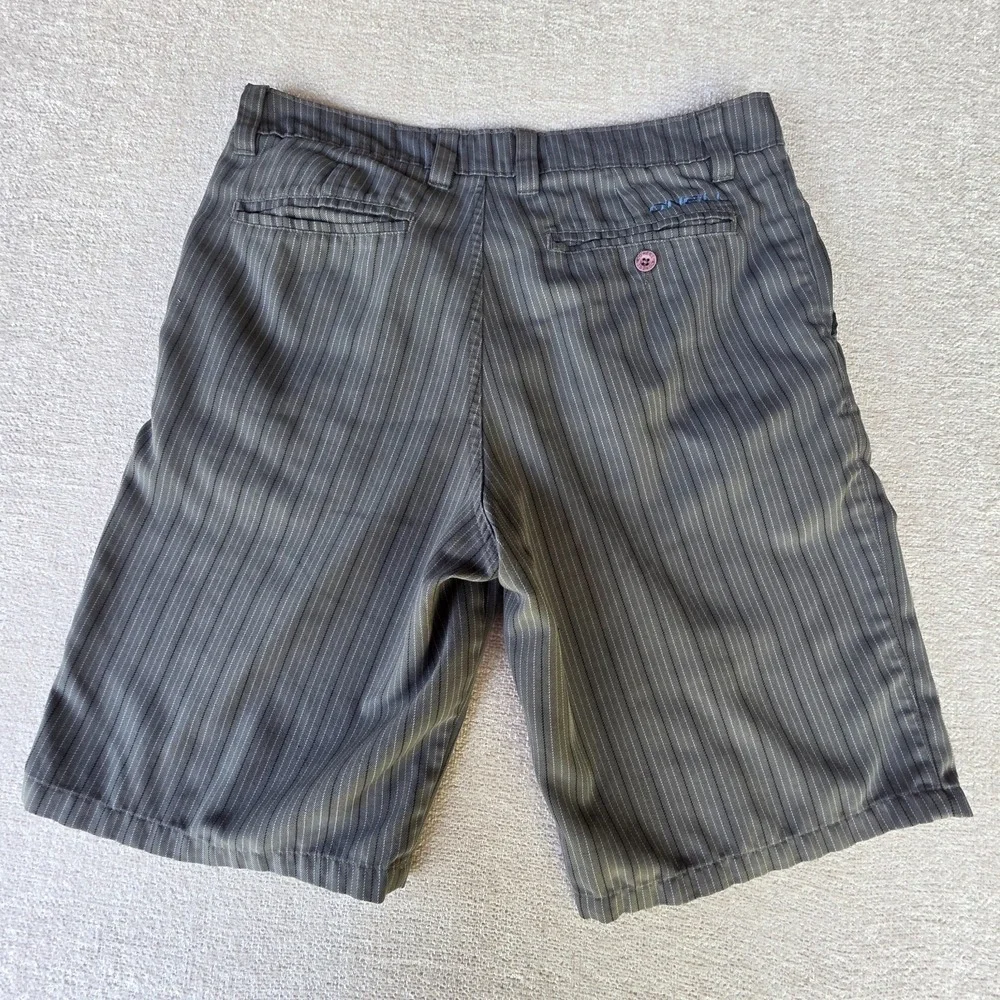 O'Neill Shorts Mens 33 Gray black striped Chino‎ Shorts Flat Front Zip Fly Surf
